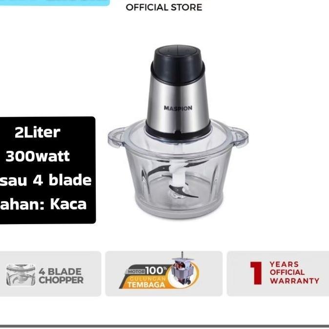 Chopper Maspion Kaca 2Liter 300Watt  Mfc 202 Gl Blender Daging Food Chopper Maspion