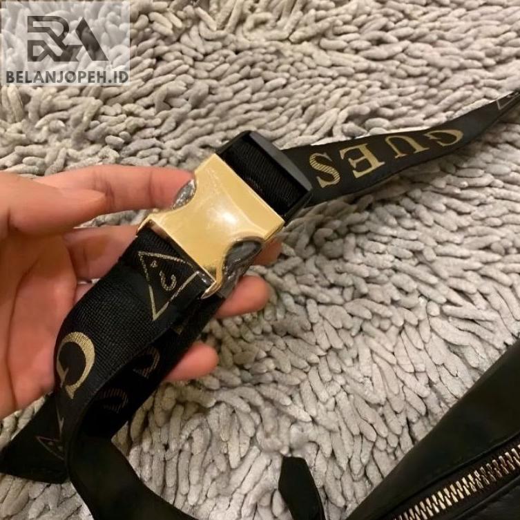PROMO TERBARU ANTI AIR  high quality Waistbag Guess black gold import waterproof unisex  | Tas pingg