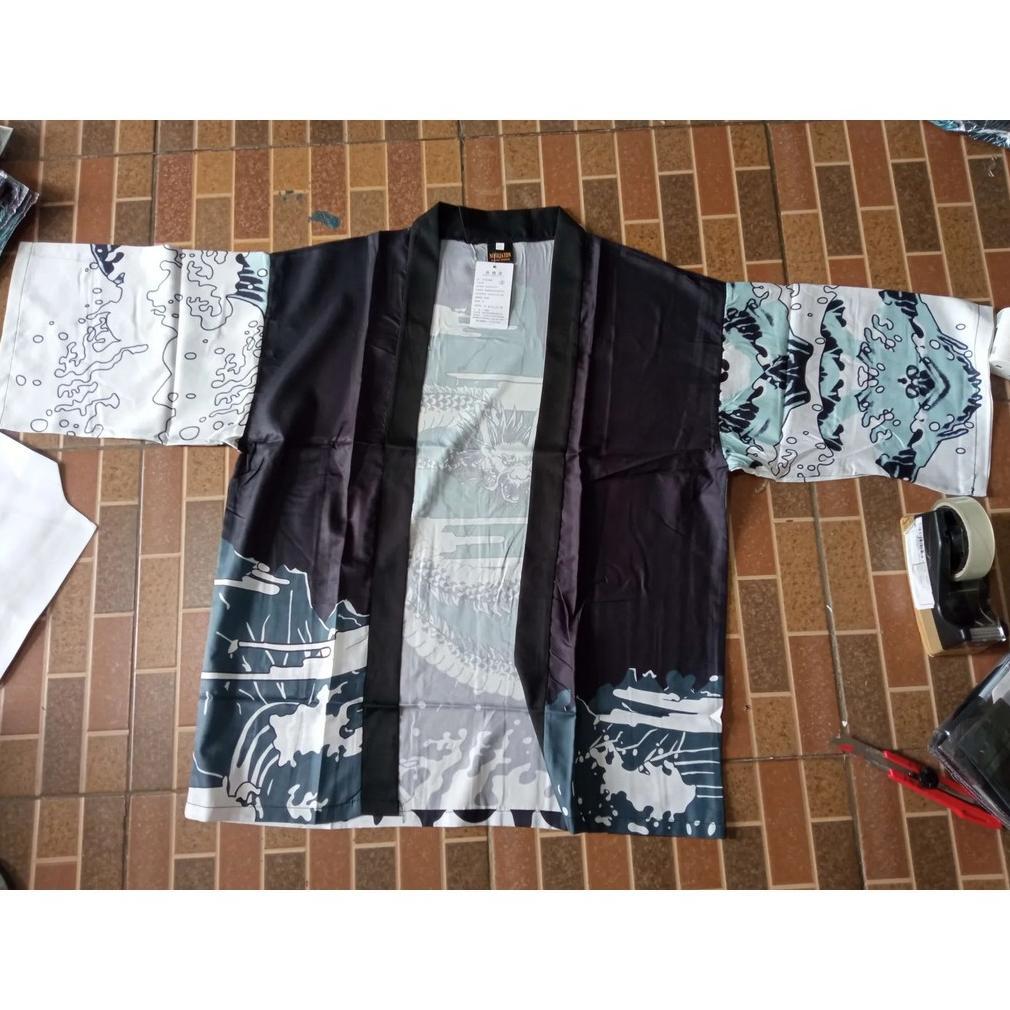 Kim-09 Loose Kimono Jepang Satin Printing Motif Naga Mutu Terbaik