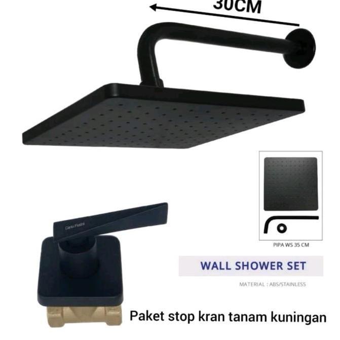 Wal shower tanam hitam set kran tanam Kuningan hitam