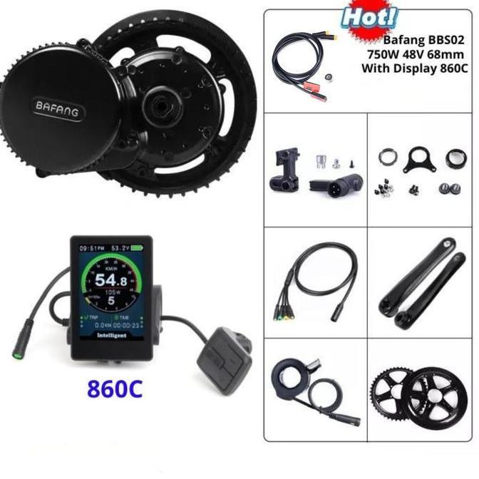Bafang Kit Ebike Mid Drive Bbs02 750W 48V 68Mm Lcd Display 860C