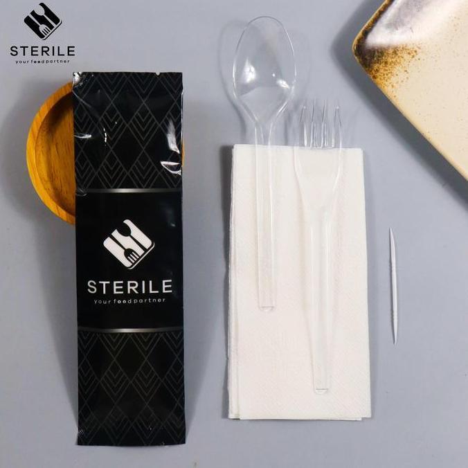 Enau- Isi 100 Pcs Set Sendok Plastik Bening / Sendok Garpu Set Plastik Bening