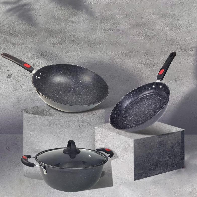 Paket Alat Masak 3in1 Wajan Dan Panci Set Granite Coating 3in1 Teflon Set Cookware Set 3in1 Panci Se