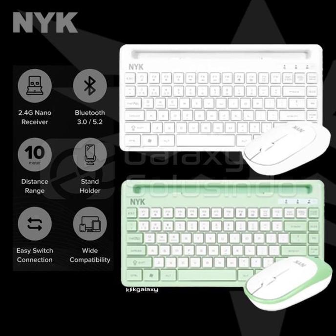 Best Seller Nyk K50 K 50 Wireless Bluetooth Dual Mode Keyboard Mouse - Mint / White Premium