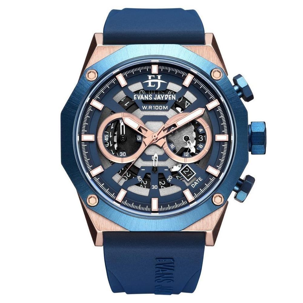 ORIGINAL [ DISKON ] Evans Jayden Jam Tangan Pria 9583 Rubber Kaca Safir Chrono 10 ATM