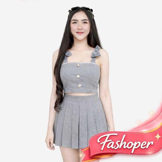 KHUSUS KAMU PRODUK Fashoper Setelan Rok Pendek Wanita Bangkok Plisket Style Sexy Elegant Outfit Kore