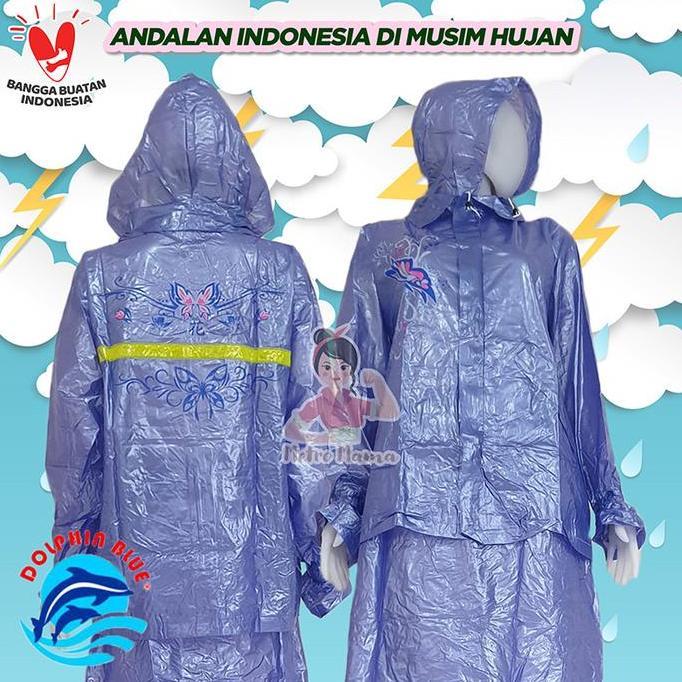 Jas Hujan Wanita Setelan Jaket Rok DOLPHIN BLUE AZ ZAHRA QUEEN 965