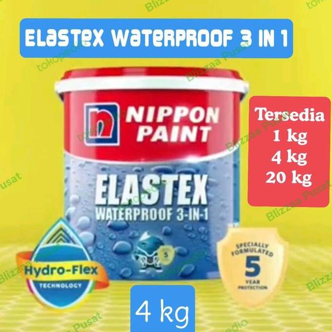 TERMURAH - Elastex 4 kg Waterproof 3 in 1 Nippon Paint Elastex 4kg Abu2 Putih Elastex Warna 4 Kg Gal