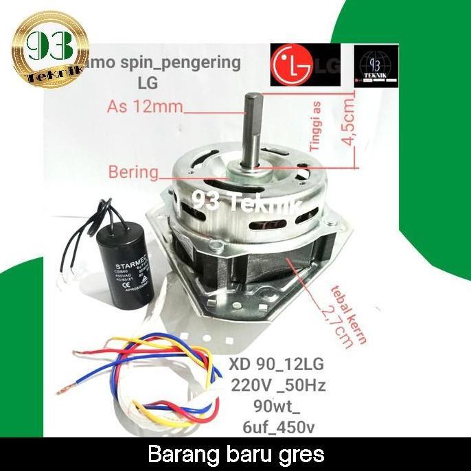 PRODUK FAVORIT - DINAMO SPIN PENGERING MESIN CUCI LG 2 TABUNG XD_90_12LG 220V 50Hz Capasitor 6uf/450