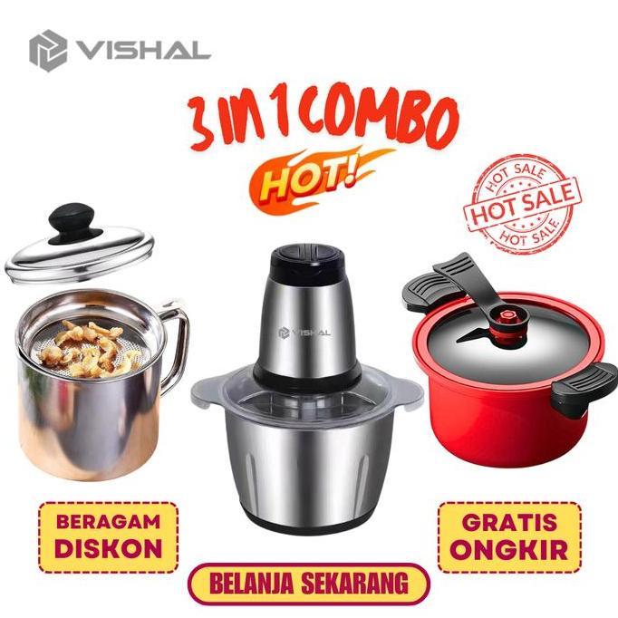 GRATIS ONGKIR - VISHAL Combo spesial 3 in 1  Blender Daging Penggiling Chopper Stainless + Oil Pot W