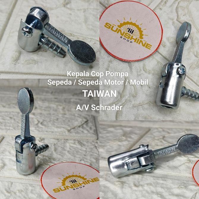 Adaptor Kepala Cop Pompa Pentil AV Schrader Sepeda Motor Made In Taiwan Besi Alloy Lipat Tekuk