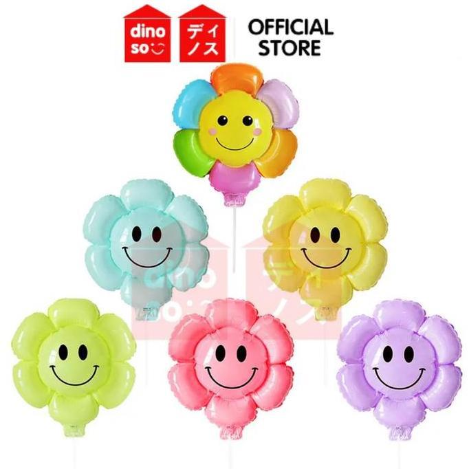 (Best) Balon Foil Stik Bunga Daisy Smile Warna Warni Led Non Led Balon Bunga