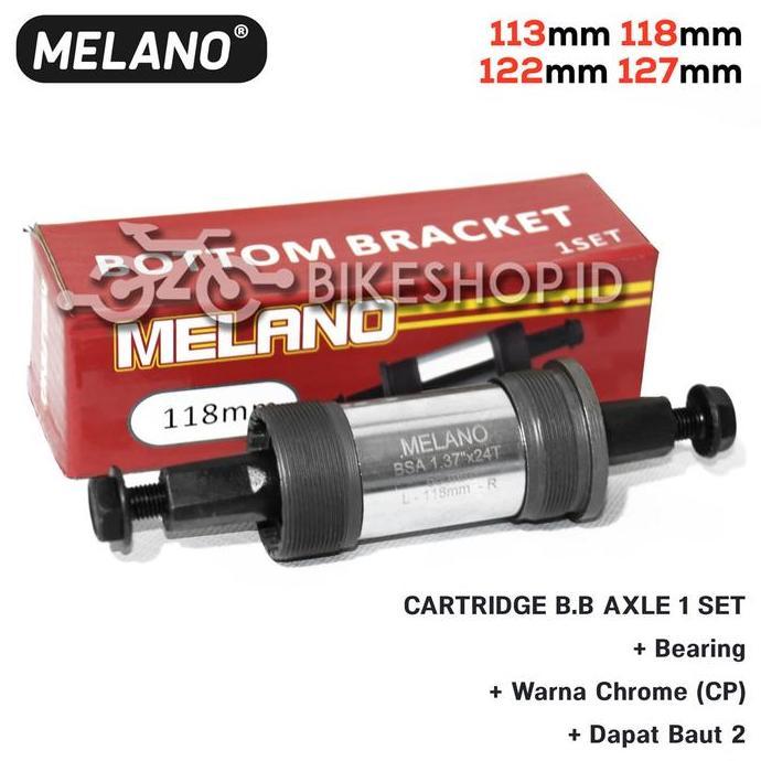 Bottom Bracket BB Axle As Gir MELANO 127 / 122 / 118 / 113mm Chrome Hitam | High Quality
