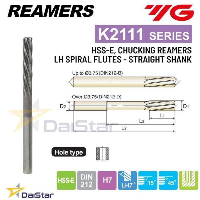 YG-1 HSS-E Reamer Machine Spiral Flute 2|3|4|5|6|7|8|9|10|11|12|13|14|15|16|17|18|19|20 mm YG1 Reame