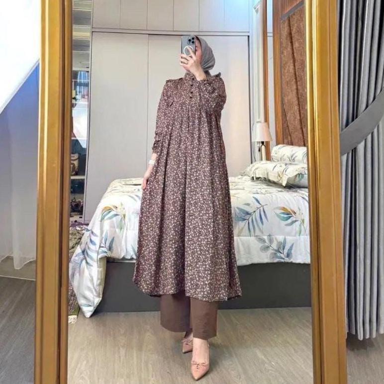 NEW Setelan Tunik Panjang Kirania// One Set Long Tunik Rayon Diamond Celana Kulot Crinkle Semi Jumbo