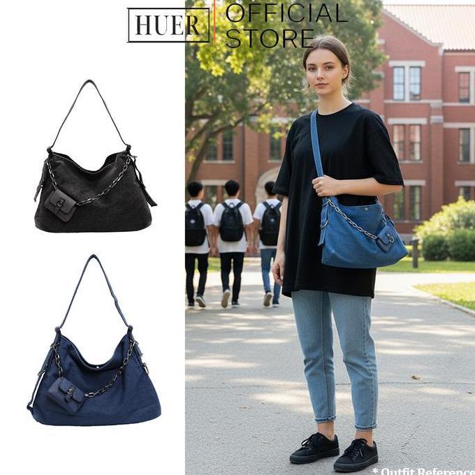 PROMO HUER ~ Tas Wanita Lusione Denim Hobo Bag 9536-582 #8240