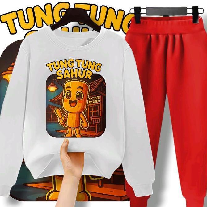 Child- Setelan Anak Panjang Tung Sahur Anomali Joger Polos Merah Putih Baju , Baju Olahraga Anak Sek