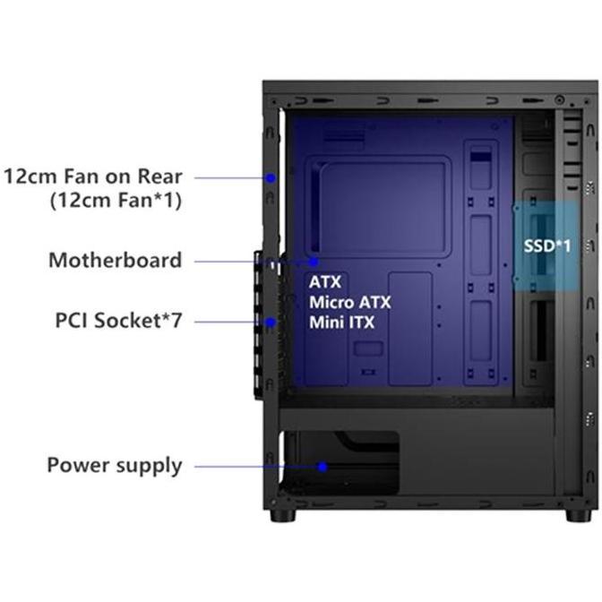 Comp- Casing Raptor Black Strike 1650 Free 2 Fan Rgb Atx