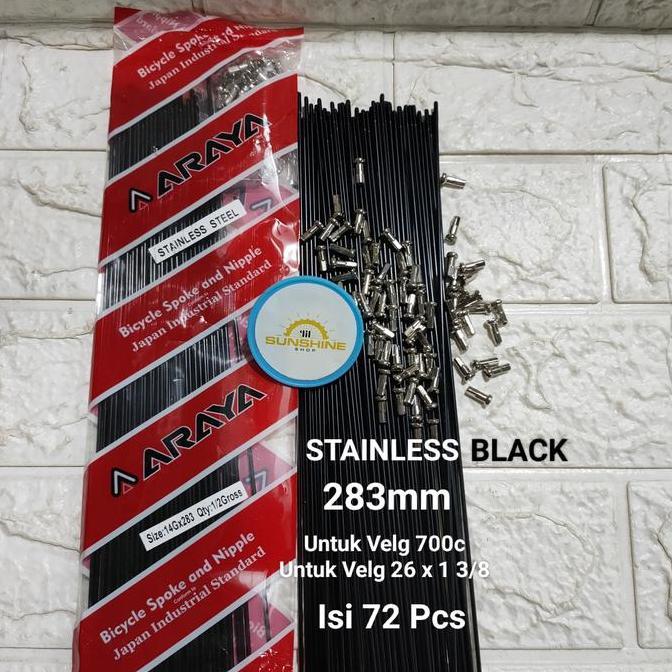 Spoke Ruji Jari 283 Araya Stainless Black 14G X 283Mm Velg Rims Sepeda Roadbike Fixie 700C Tinggi 3C