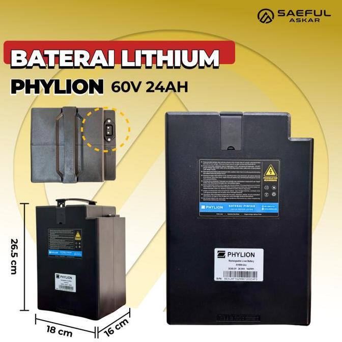 Phylion 60V 24Ah Baterai Sepeda Listrik Ofero Lithium | Set Baterai Lithium dengan Charger 60V dan K