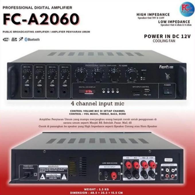 Amplifier power mixer TOA bluetooth firstclass fc a2060 fc a 2060