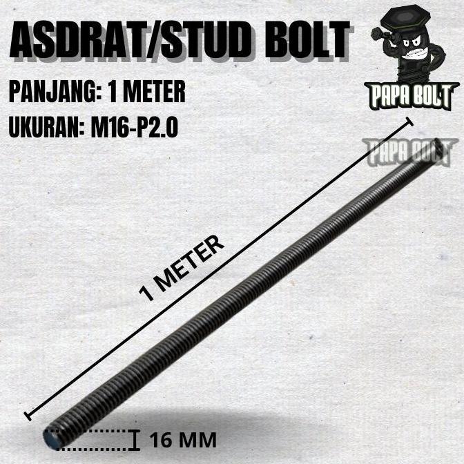 Asdrat Hitam / Stud Bolt Fulldrat M16 X 1 Meter / Long Drat 16Mm