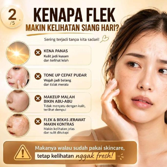 LAZY SECRET Bedak Anti Flek Krim Siang Stay Glow Bantu Samarkan Flek Cerahkan Wajah Kusam Kulit Cera