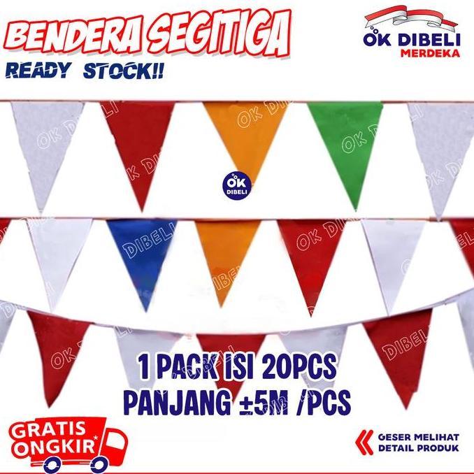 Bendera / [20Pcs] Bendera Panjang Segitiga Rarawis Warna Warni Bendera Indonesia Merah Putih