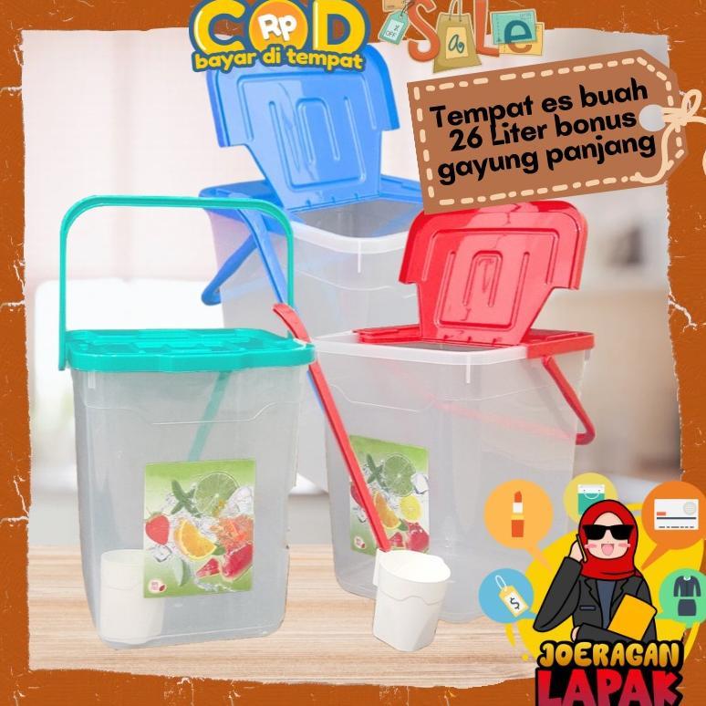 TOPLES ES BUAH 26 L - WADAH TEMPAT ES BUAH BESAR BONUS GAYUNG PANJANG JUALAN JUS CAPCIN JUICE COKLAT
