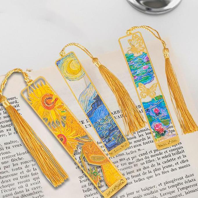 PARANE Isi 1 Penanda Buku Besi Bookmark Van Gogh Pembatas Buku Aesthetic Bookmark Lukisan Minyak