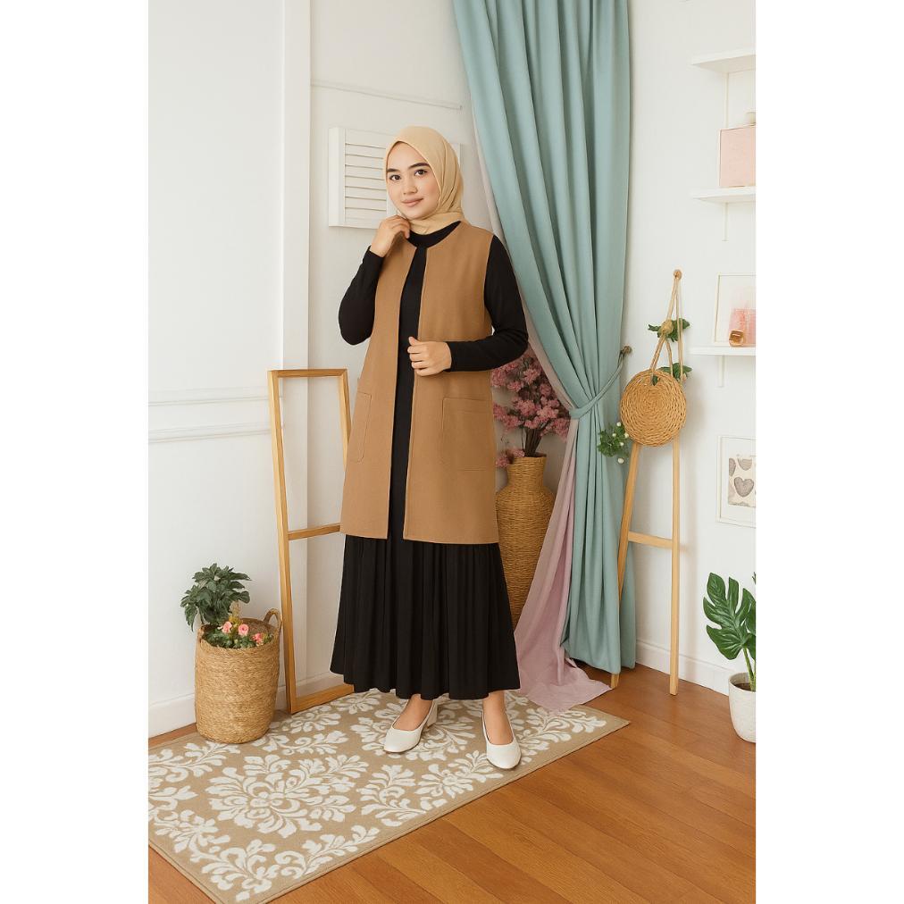 terbaru long cardigan tanpa lengan premium/ outer wanita kekinian warna hitam putih polos/murah prom