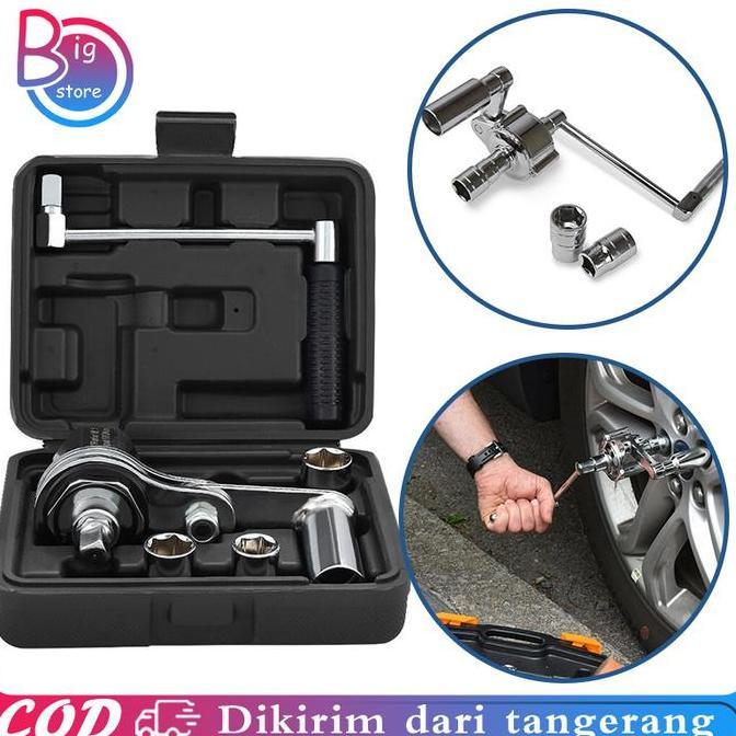 HERBONE 5pcs/Set Kunci Impact Roda Mobil Manual Kunci Roda Putar 1:16 Wrench Lug Nut Remover Multipl