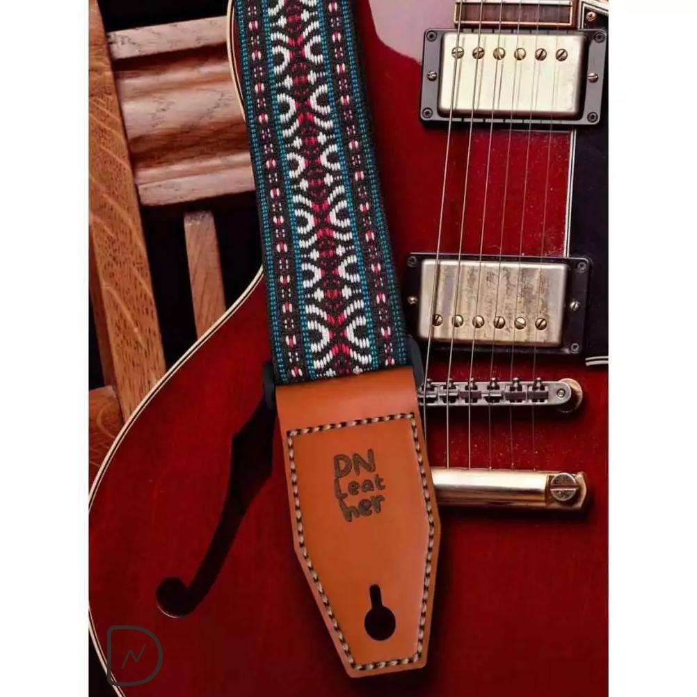 Strap Gitar Kulit Akustik, Elektrik Dan Bass Sabuk Gitar Adjustable Motif Etnik Kualitas Premium