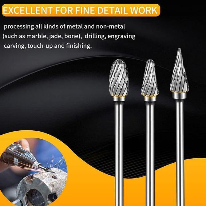 PARANE 2Pcs Mata Bor Tuner Carbide Rotary File / Carbide Rotary File / Tepi Ganda Tepi Tunggal