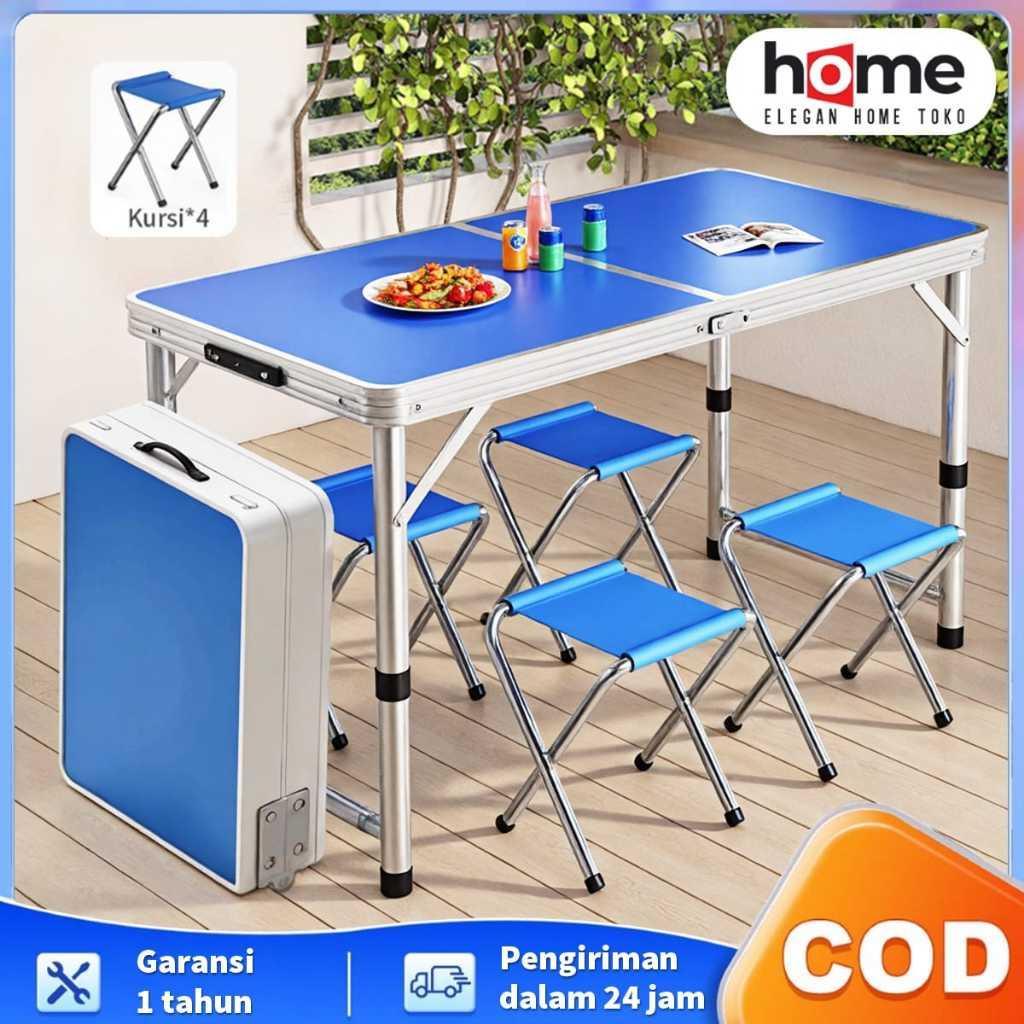 Meja Lipat Koper 4 Kursi, Meja Lipat Meja Koper Aluminium Meja Portable Kaki
