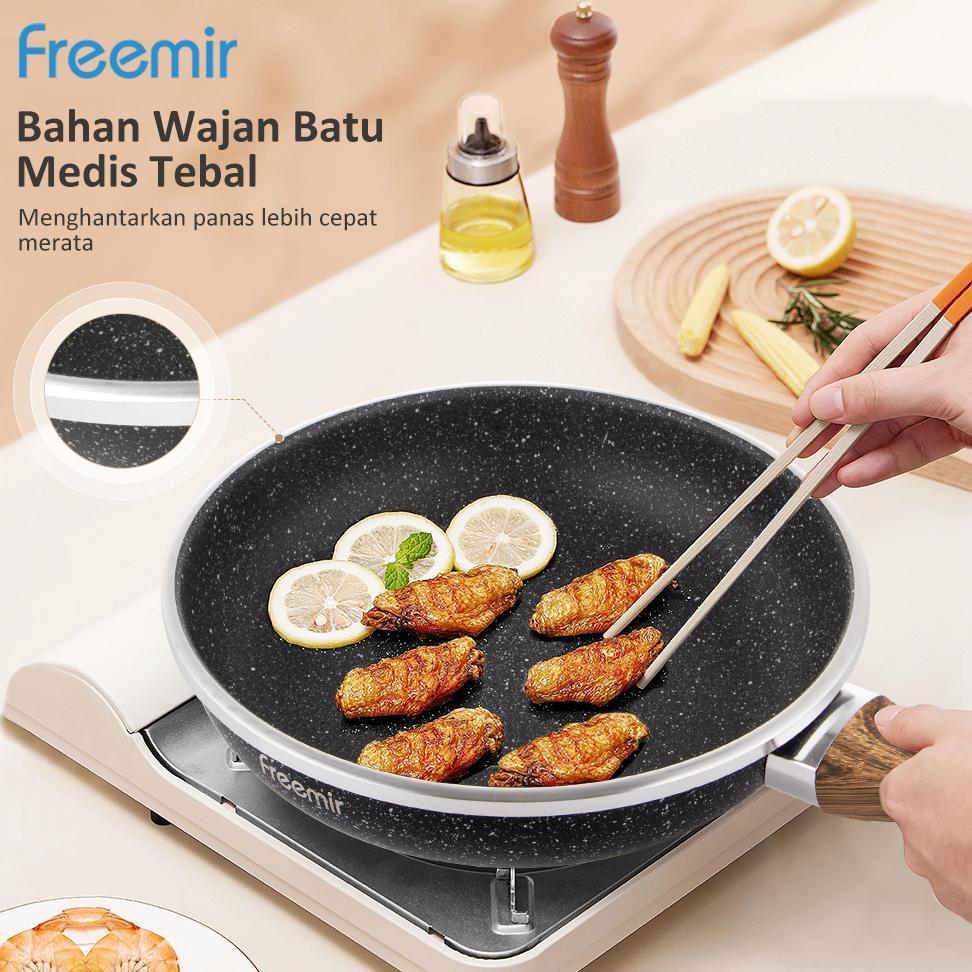 OFFICIAL [OFFICIAL] freemir Wajan Penggorengan 24 cm Anti Lengket Gagang Kayu Serbaguna 2026