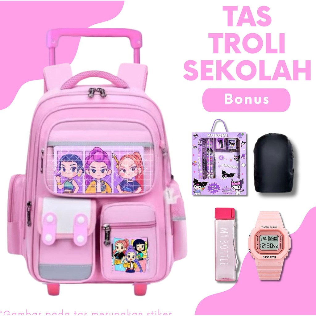 Tas Troli Anak K-Pop Demon Hunter Tas huntrix Tas rumi Tas Koper untuk Anak Paud tk sd Free ATK set 