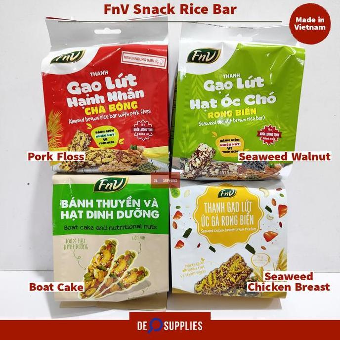 FnV Brown Rice Bar Snack Vietnam 75gr isi 5 - Pork Floss / Seaweed Walnut / Chicken Breast / Boat Ca