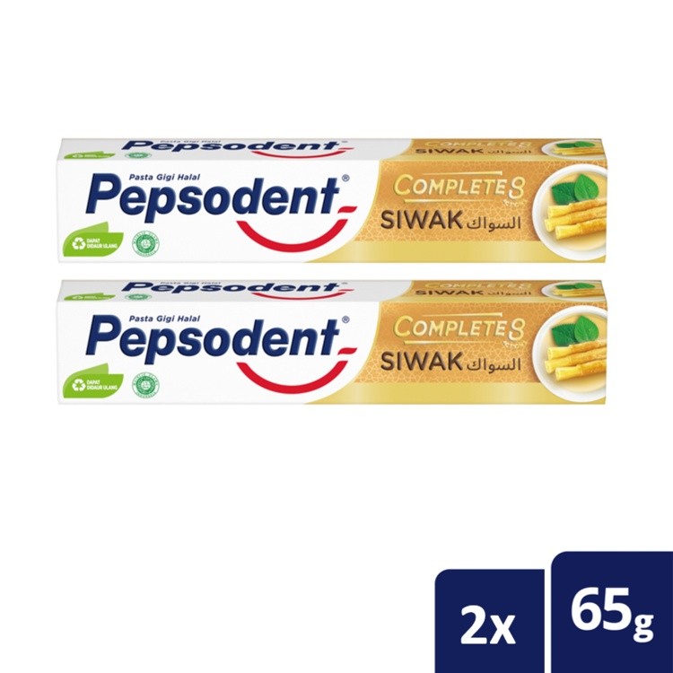 Pepsodent Pasta Gigi Complete 8 Siwak Anticavity And Fresh Halal Natural 65g x2