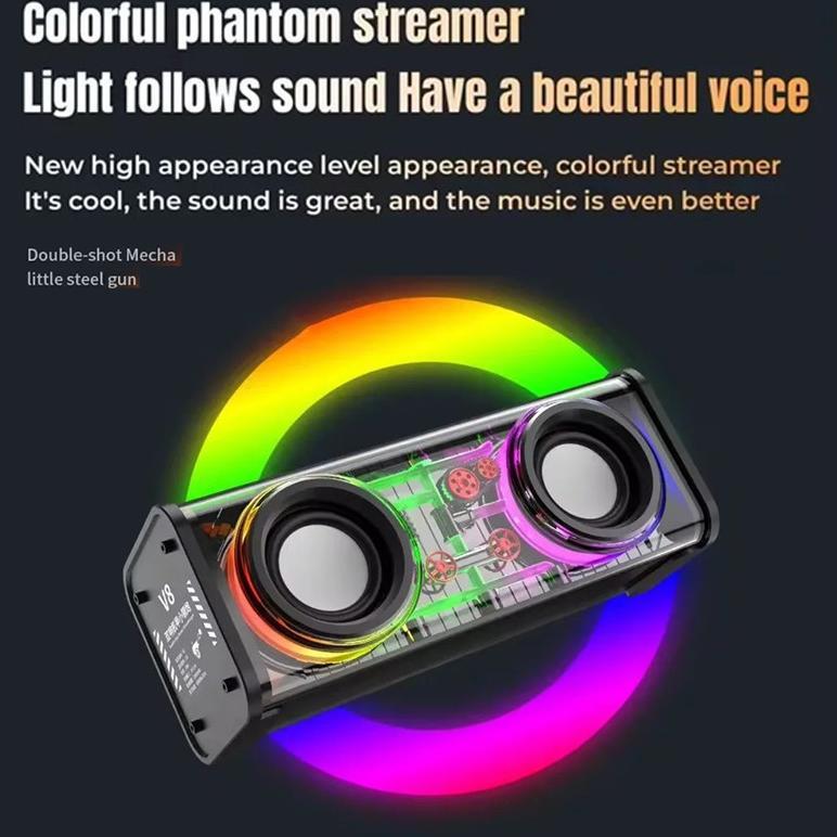 big sale quadra portable v8 speaker bluetooth bass gempur 3d led rgb sync spiker bluetooth 5.3 hemat