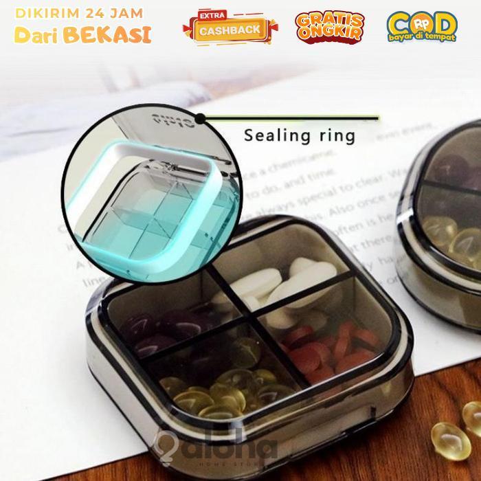 ALHM - Pill Box Organizer 4 Sekat Wadah Obat Tempat Obat Mini 7 Hari Box Medicine Pill Box Mini