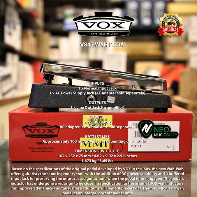 VOX V847A Classic Wah Wah Guitar Effects Pedal