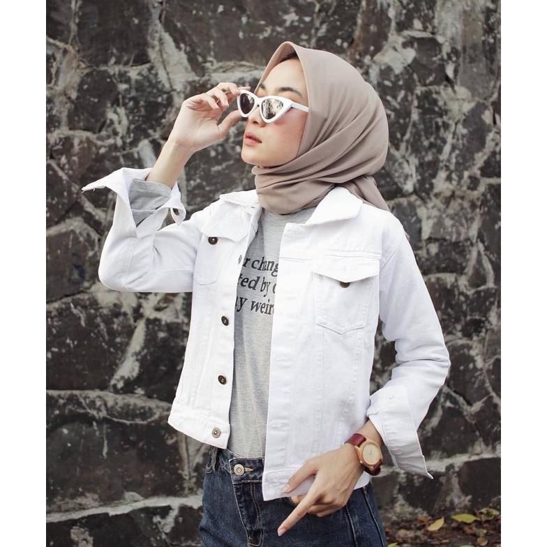 CUCI GUDANG WITNEY JAKET JEANS PUTIH WANITA JAKET CROP BIONDY