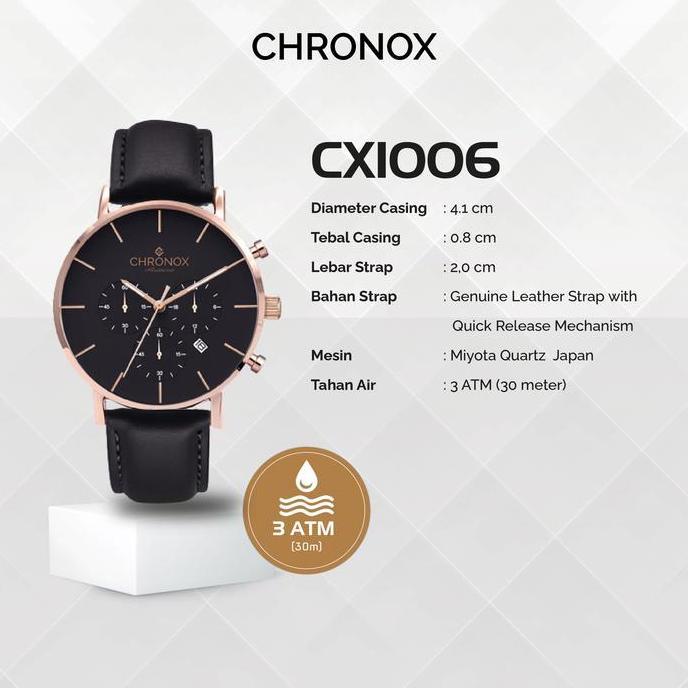 Horfa- Chronox Jam Tangan Pria Kulit Analog - Cx1006 Everlast Quartz Stainless Steel Stoptch