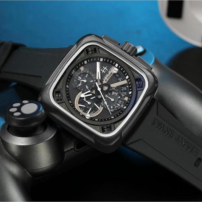 Orologio- Evans Jayden Jam Tangan Pria 9555 Rubber Silicon Kaca Sapphire Chronograph Ter Resistant 5