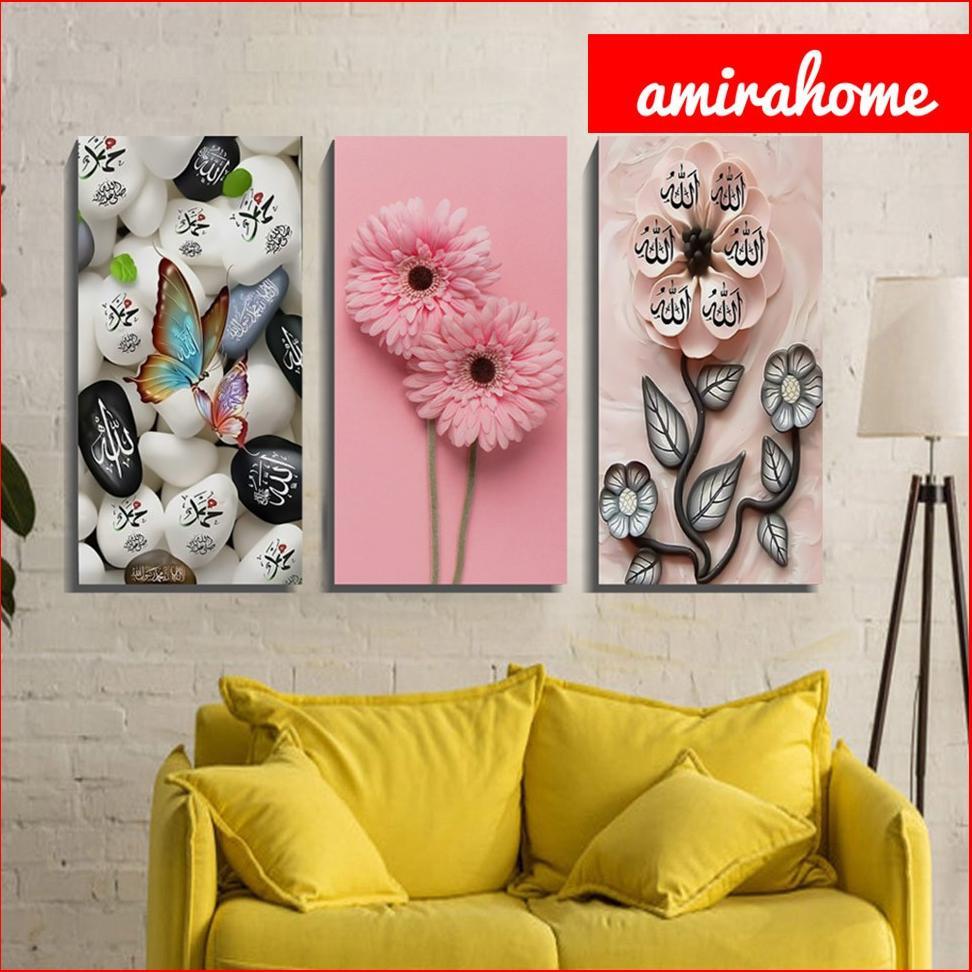 Hiasan Macrame Poster Dinding Kayu Bunga 3D Pajangan Dinding Aesthetic