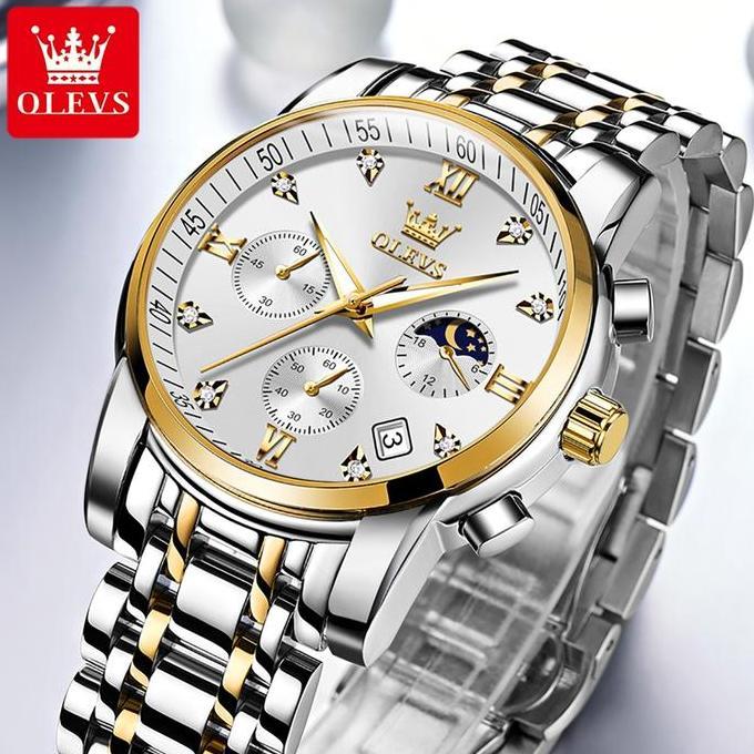 Orologio- Olevs Jam Tangan Pria Tahan Air Cowok Multifungsi Luminous Kalender Bisnis Analog Elegan B