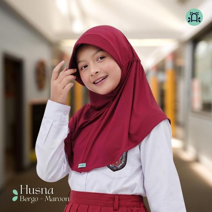 Applekidz Kerudung Bergo Anak Sekolah  Usia 6-14 Tahun Hijab Instan Tali Serut  Little Husna   Musli