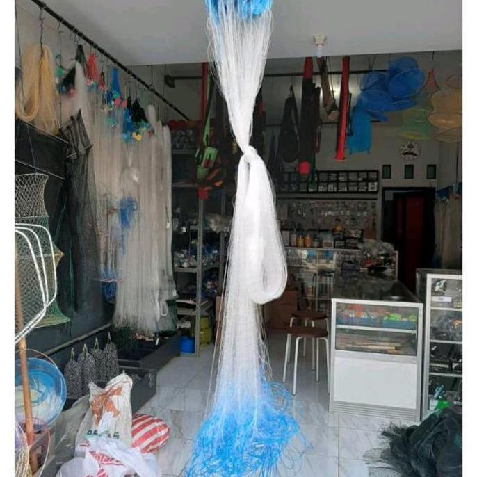 Jaring ikan siap pakai 3 lapis tinggi 3m panjang 30m pemberat timah jaring dalam 2in senar 0,20mm ja