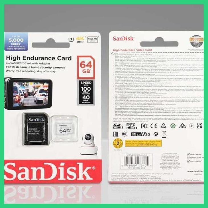 (BULANSABIT) SANDISK HIGH ENDURANCE MICROSDHC CARD C10 U3 V30 (100MB/S) 64GB MURAH PACKING AMAN